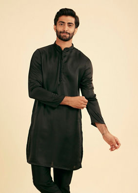 Manyavar Men Black Elegance Satin Kurta Pajama