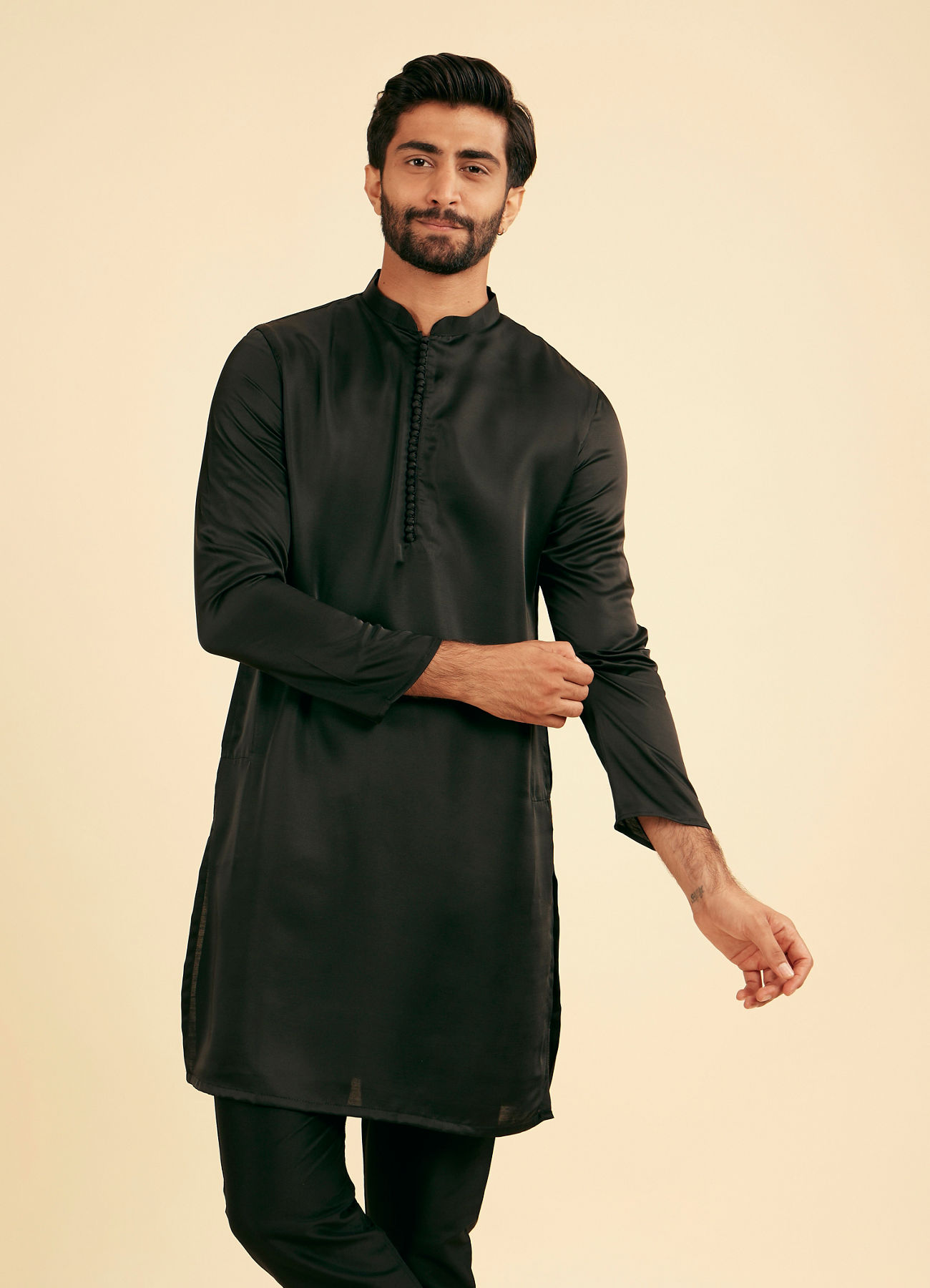 Manyavar Men Black Elegance Satin Kurta Pajama