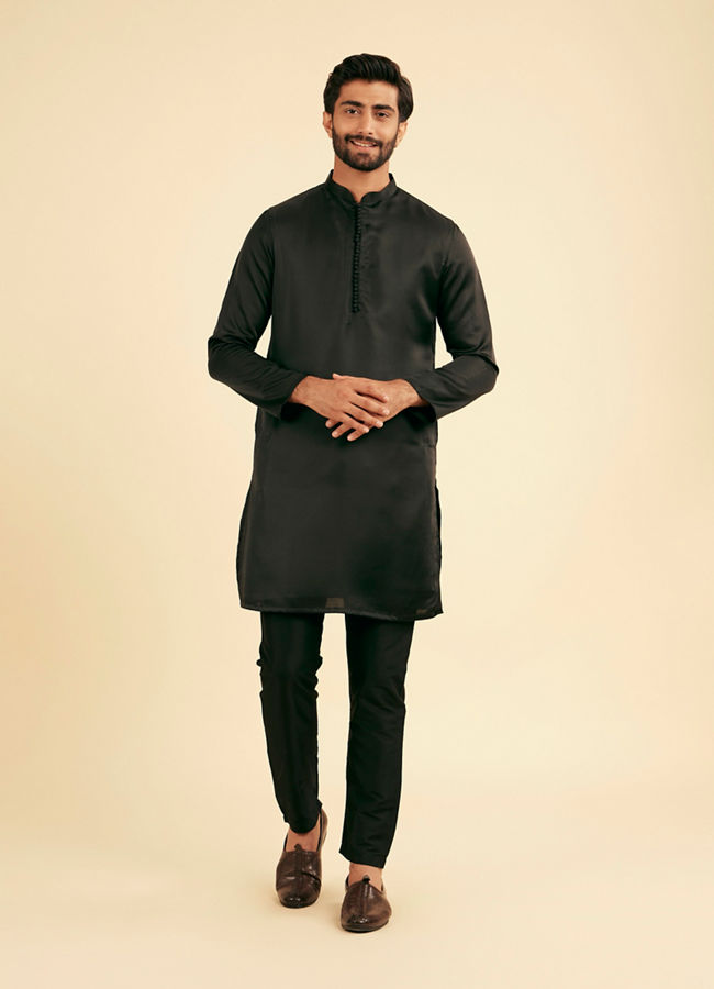 Manyavar Men Black Elegance Satin Kurta Pajama