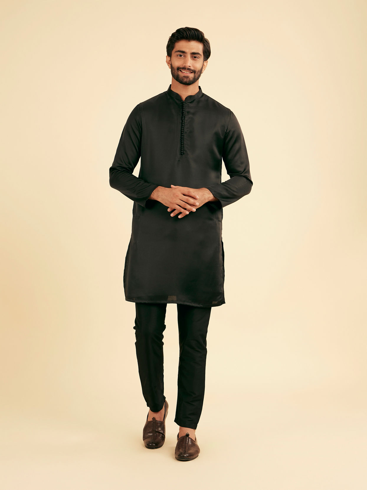 Manyavar Men Black Elegance Satin Kurta Pajama