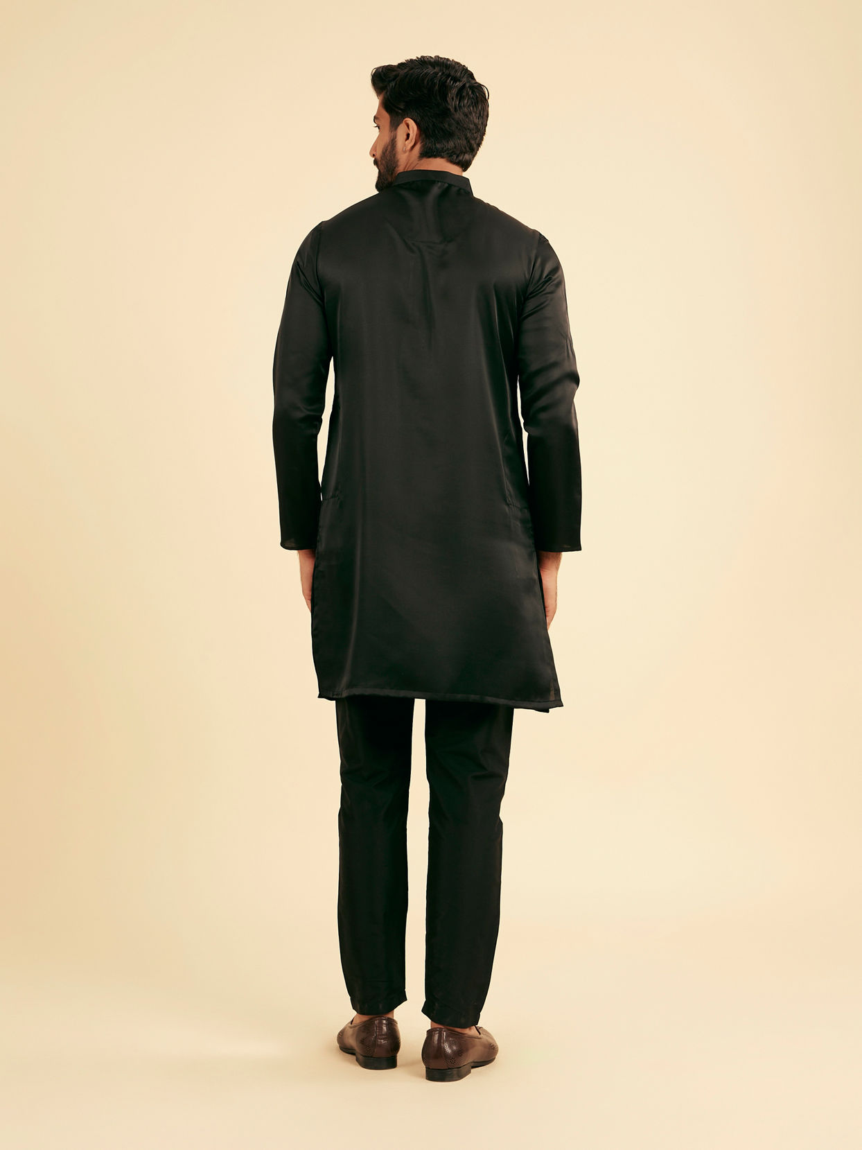 Manyavar Men Black Elegance Satin Kurta Pajama