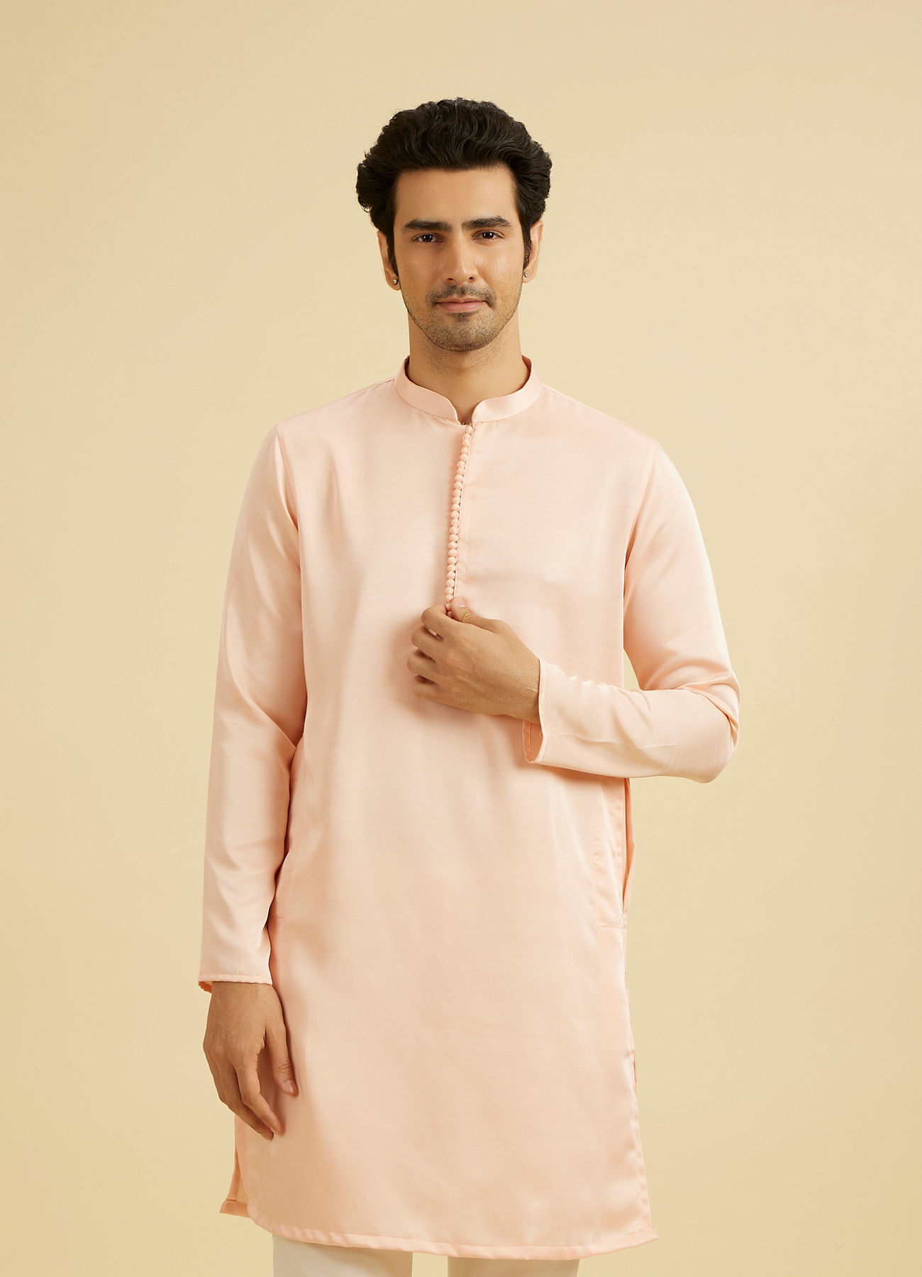 Manyavar Men Glowing Pink Satin Kurta Pajama