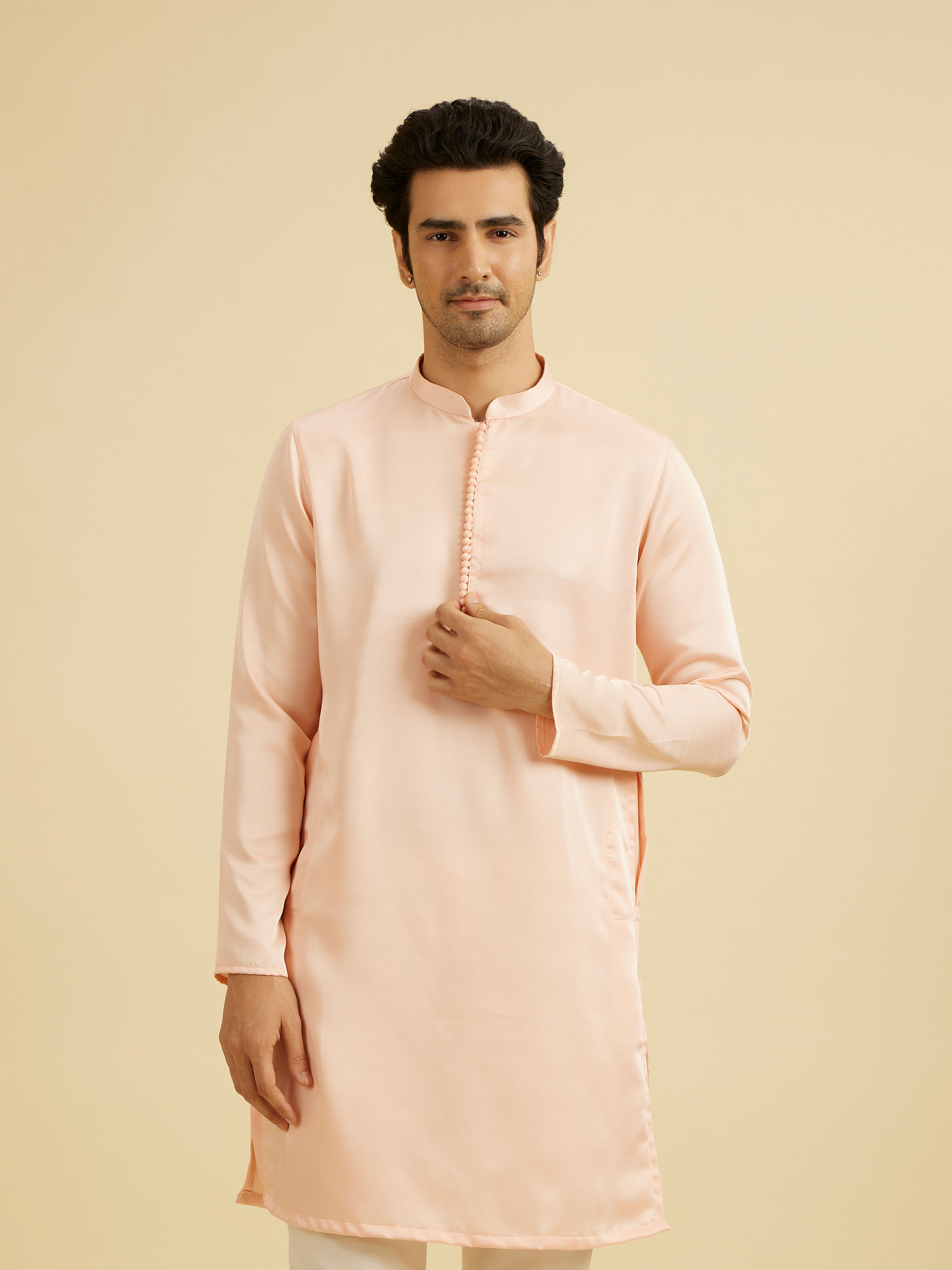 Manyavar Men Glowing Pink Satin Kurta Pajama