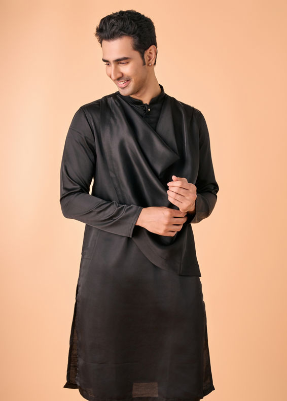 Manyavar Men Enchanting Black Satin Kurta Pajama