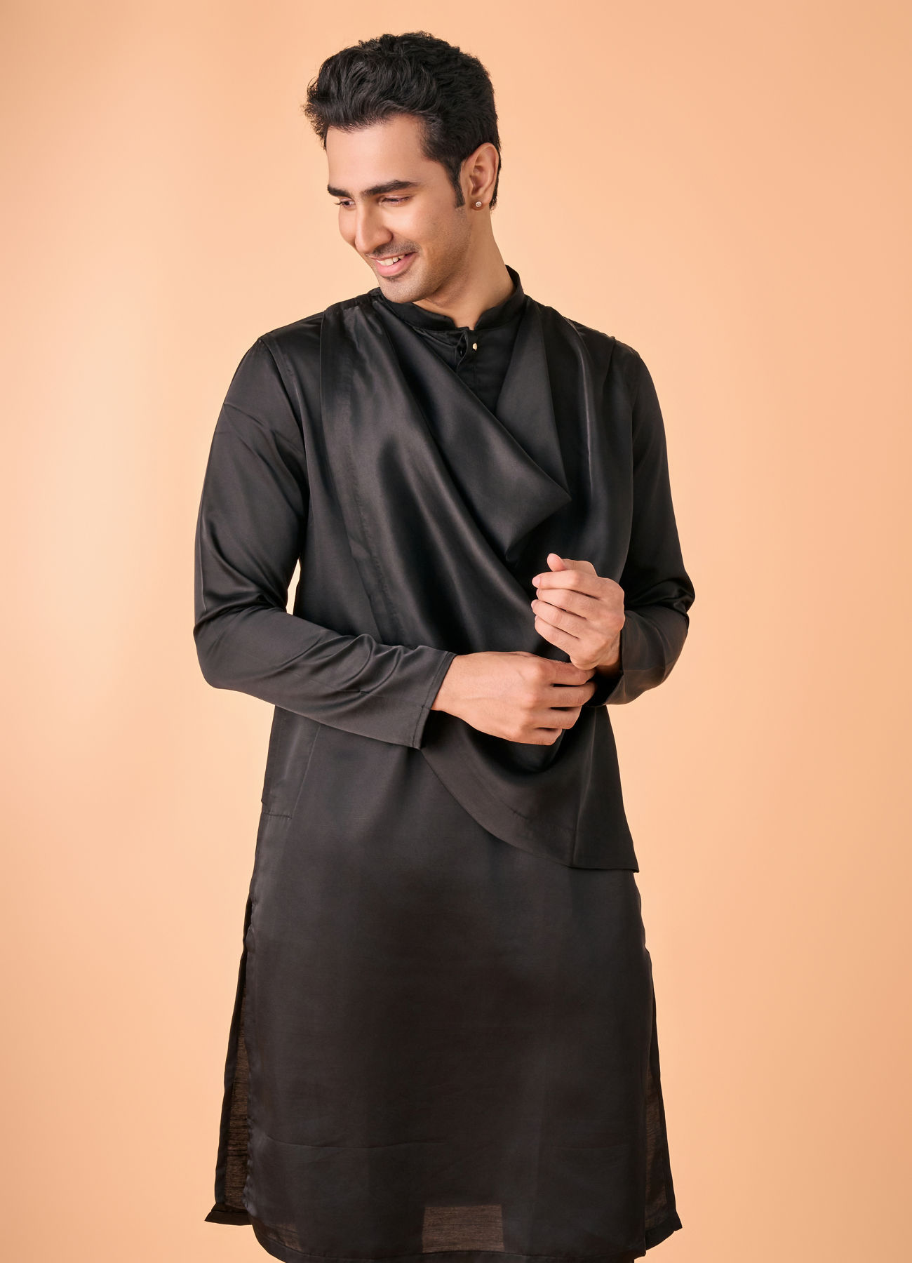 Manyavar Men Enchanting Black Satin Kurta Pajama