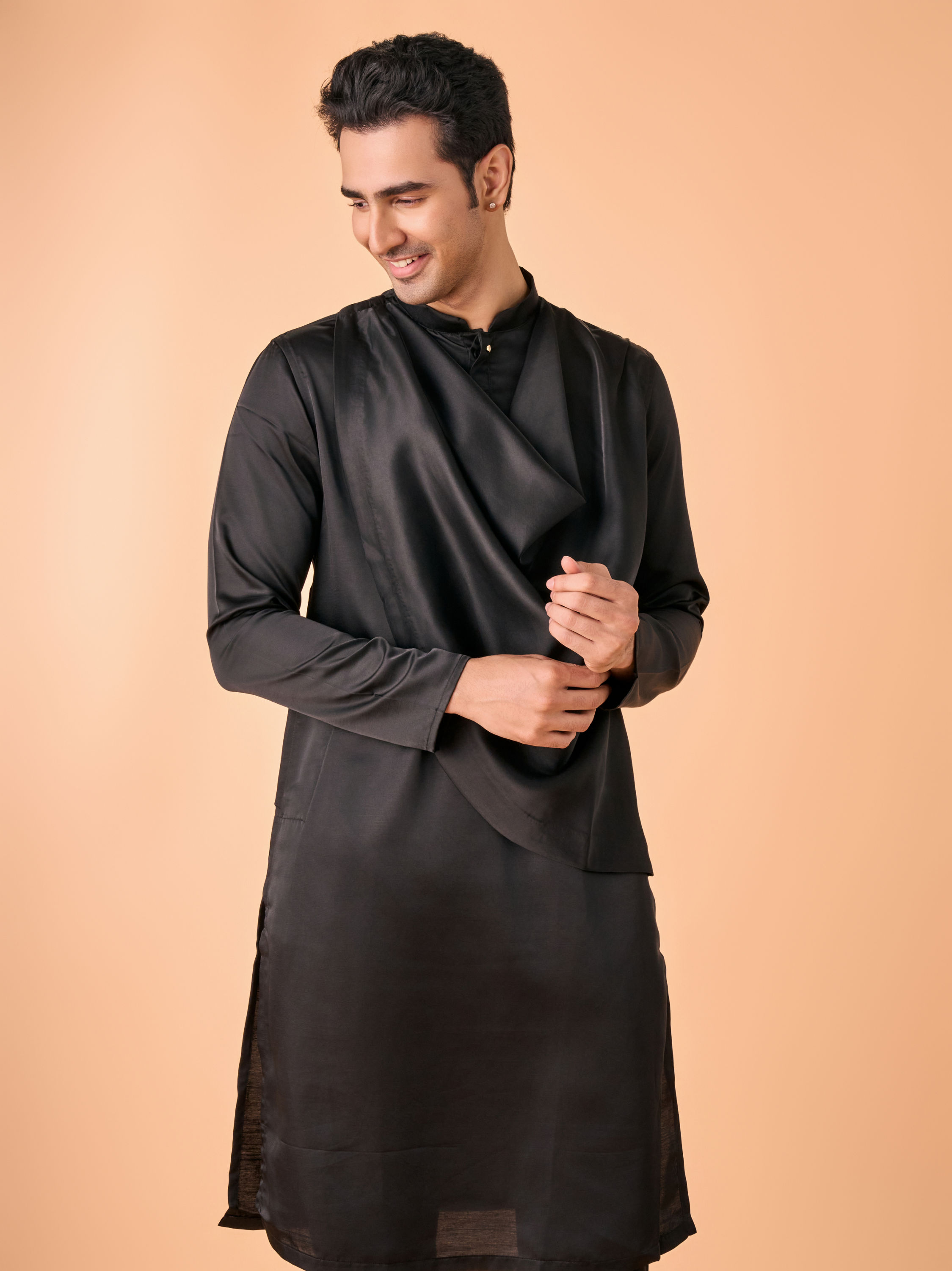 Manyavar Men Enchanting Black Satin Kurta Pajama