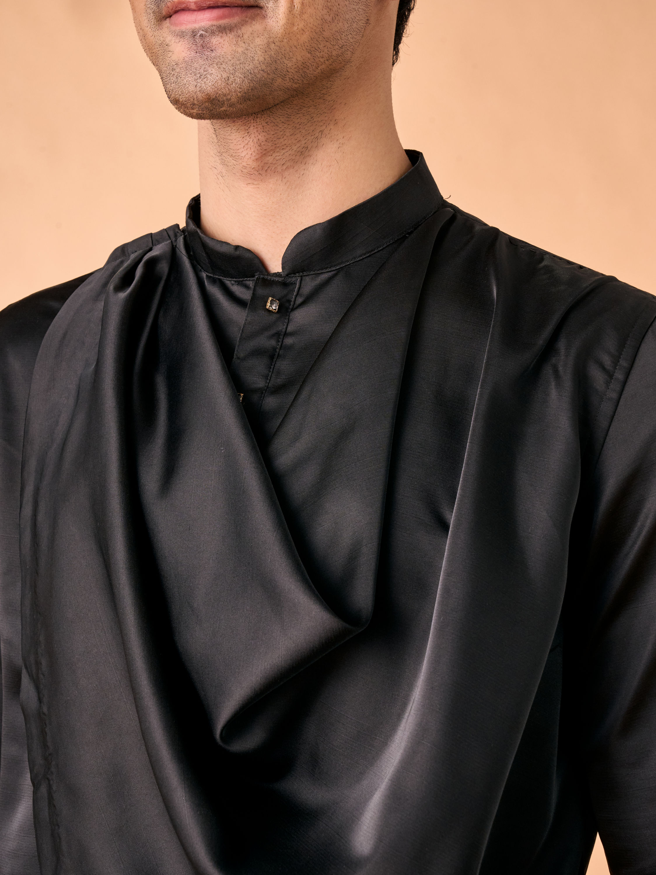 Manyavar Men Enchanting Black Satin Kurta Pajama