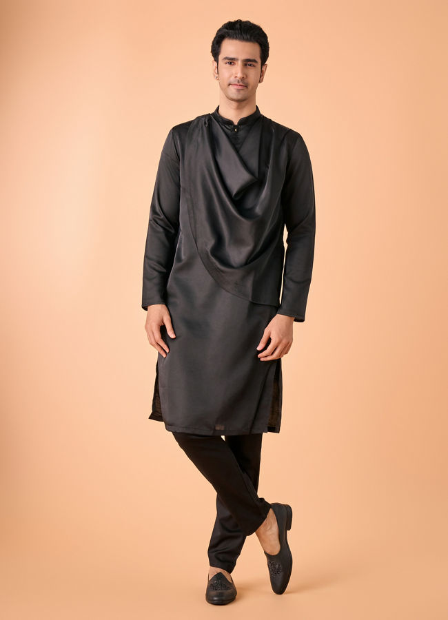Manyavar Men Enchanting Black Satin Kurta Pajama