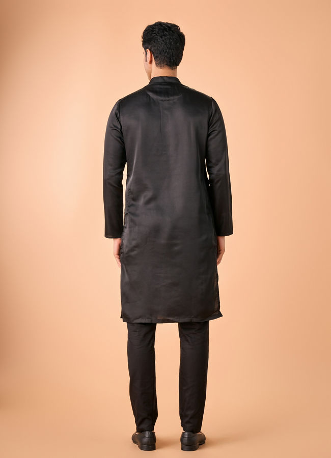 Manyavar Men Enchanting Black Satin Kurta Pajama