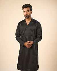 Manyavar Men Elegant Black Satin Kurta Pajama