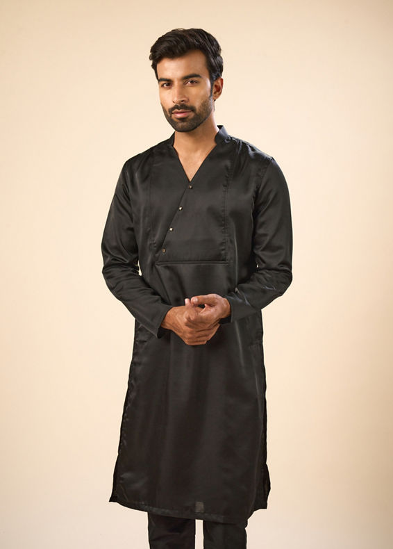 Manyavar Men Elegant Black Satin Kurta Pajama