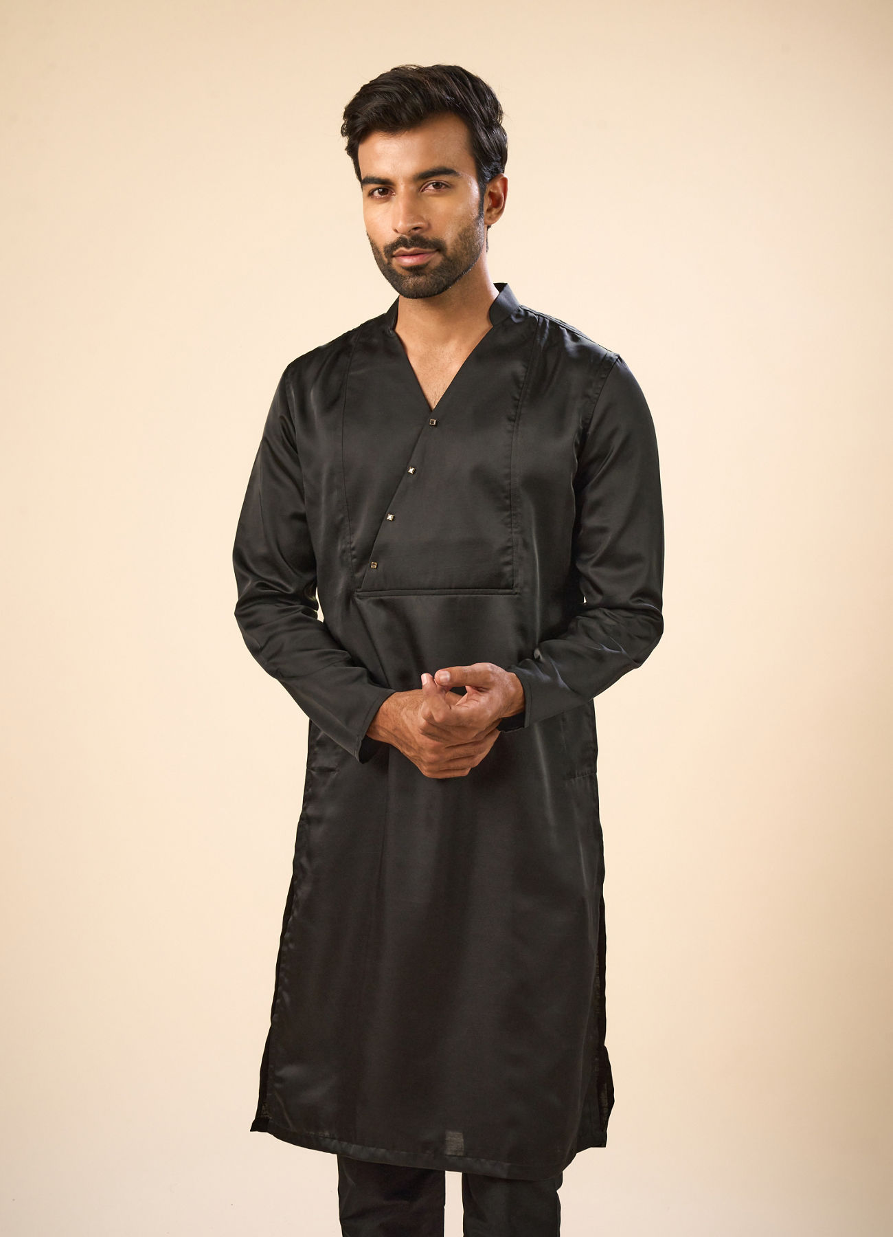 Manyavar Men Elegant Black Satin Kurta Pajama