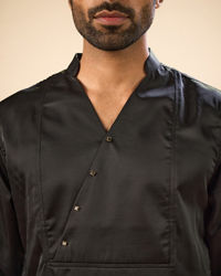 Manyavar Men Elegant Black Satin Kurta Pajama