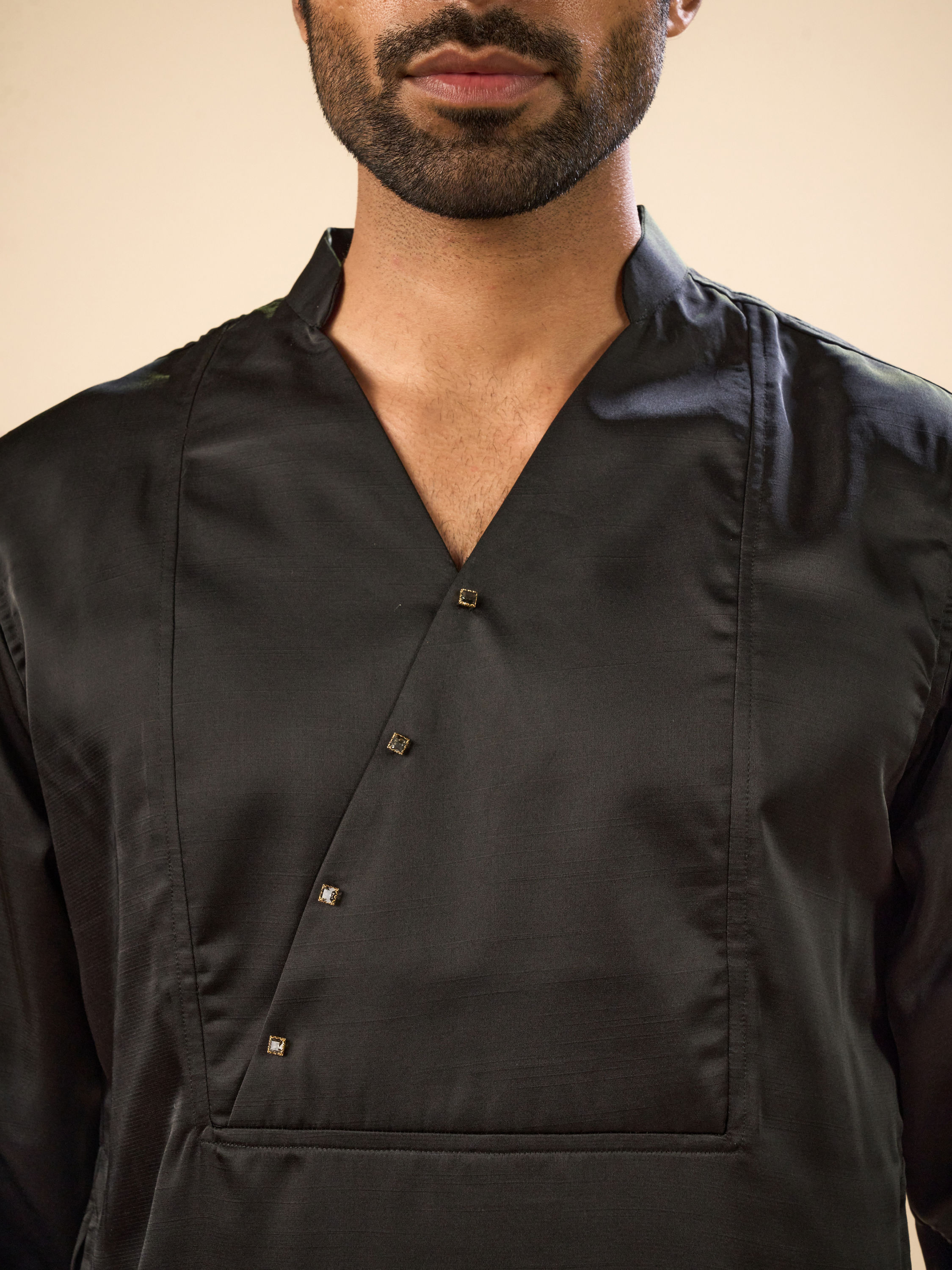Manyavar Men Elegant Black Satin Kurta Pajama