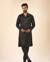 Manyavar Men Elegant Black Satin Kurta Pajama