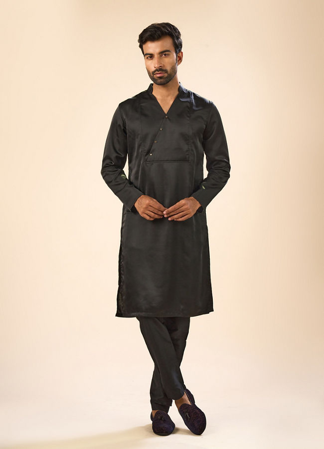 Manyavar Men Elegant Black Satin Kurta Pajama