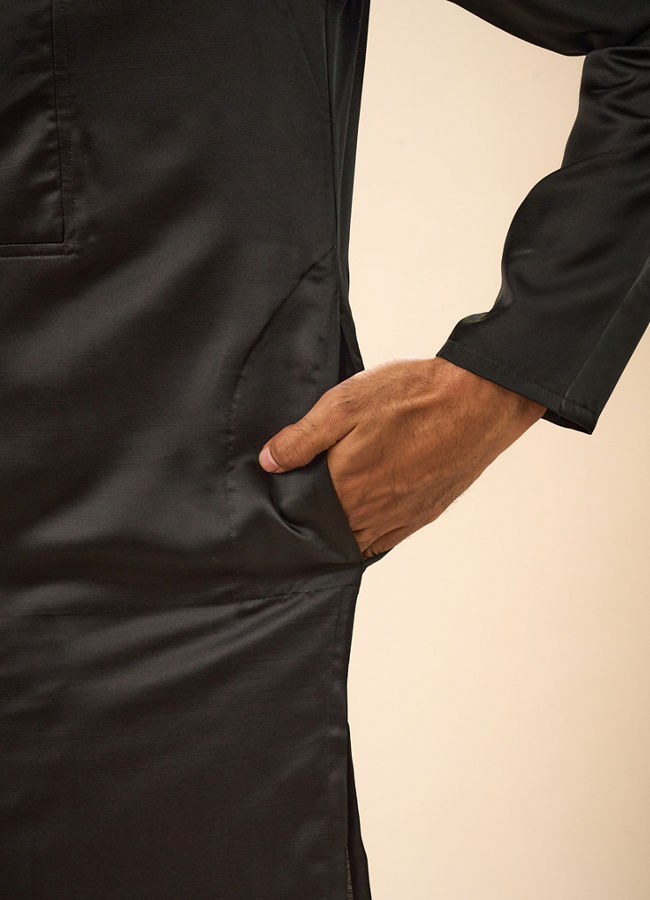Manyavar Men Elegant Black Satin Kurta Pajama