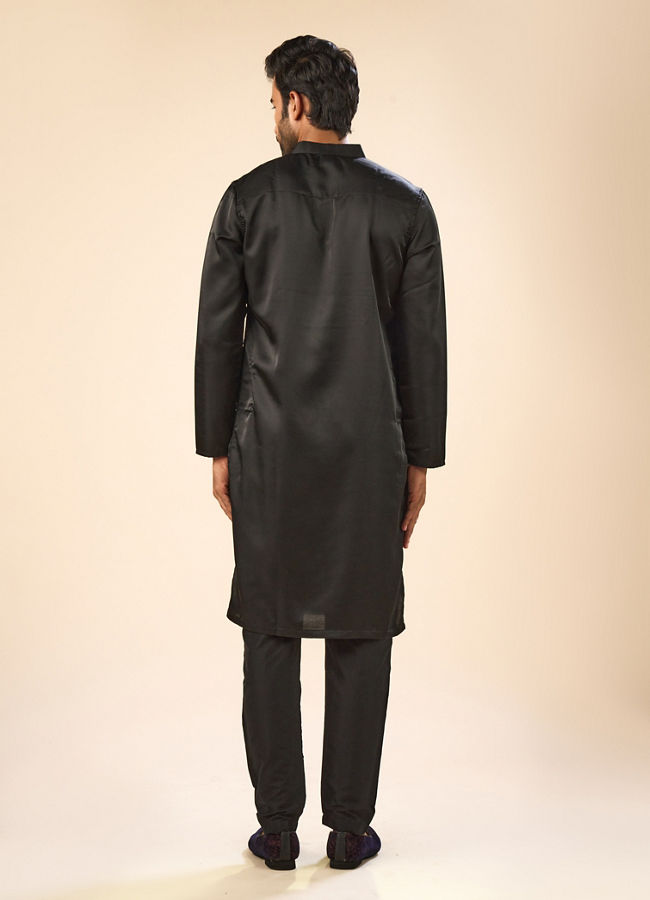 Manyavar Men Elegant Black Satin Kurta Pajama