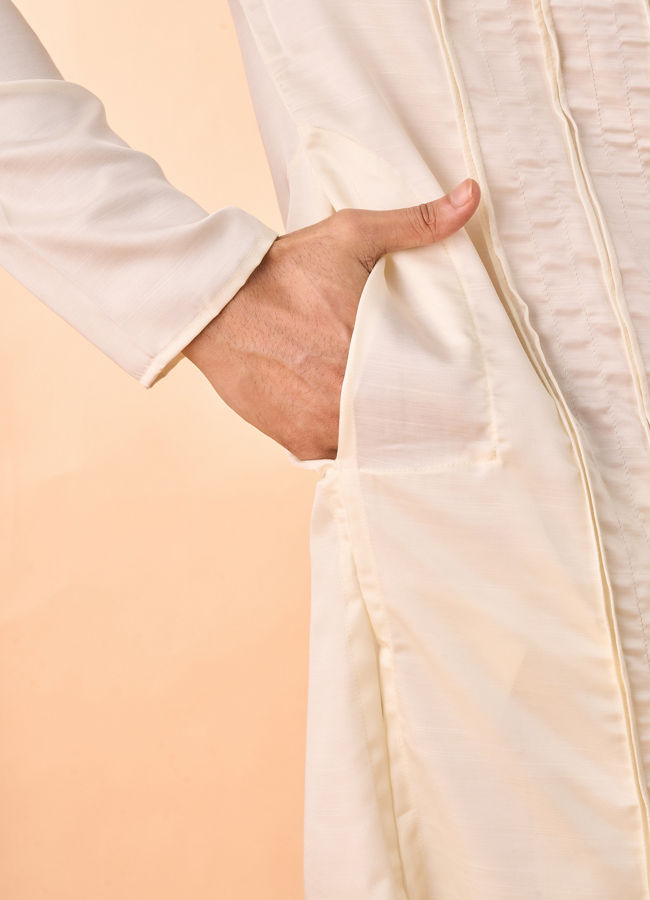 Manyavar Men Cream Satin Elegance Kurta Pajama