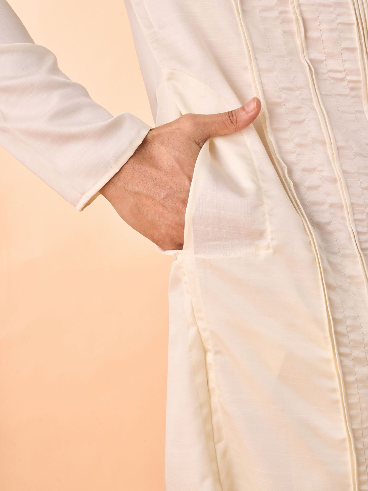 Manyavar Men Cream Satin Elegance Kurta Pajama