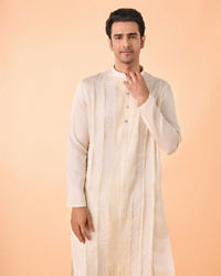 Manyavar Men Cream Satin Elegance Kurta Pajama