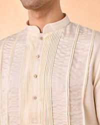 Manyavar Men Cream Satin Elegance Kurta Pajama