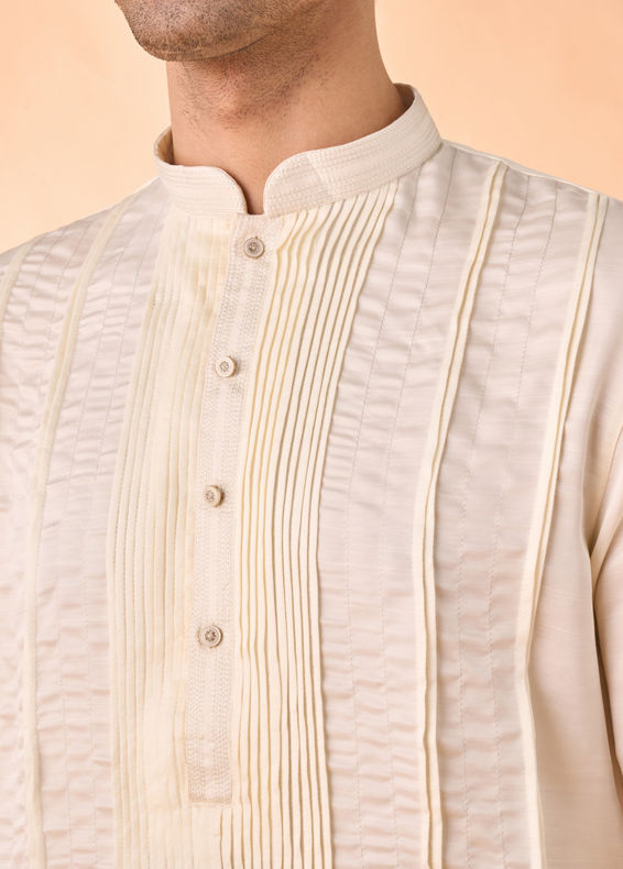 Manyavar Men Cream Satin Elegance Kurta Pajama