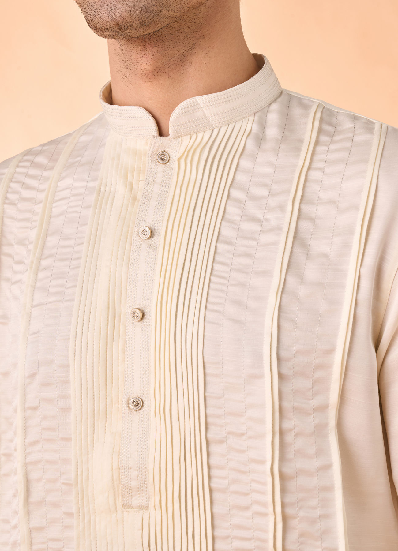 Manyavar Men Cream Satin Elegance Kurta Pajama