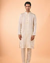 Manyavar Men Cream Satin Elegance Kurta Pajama