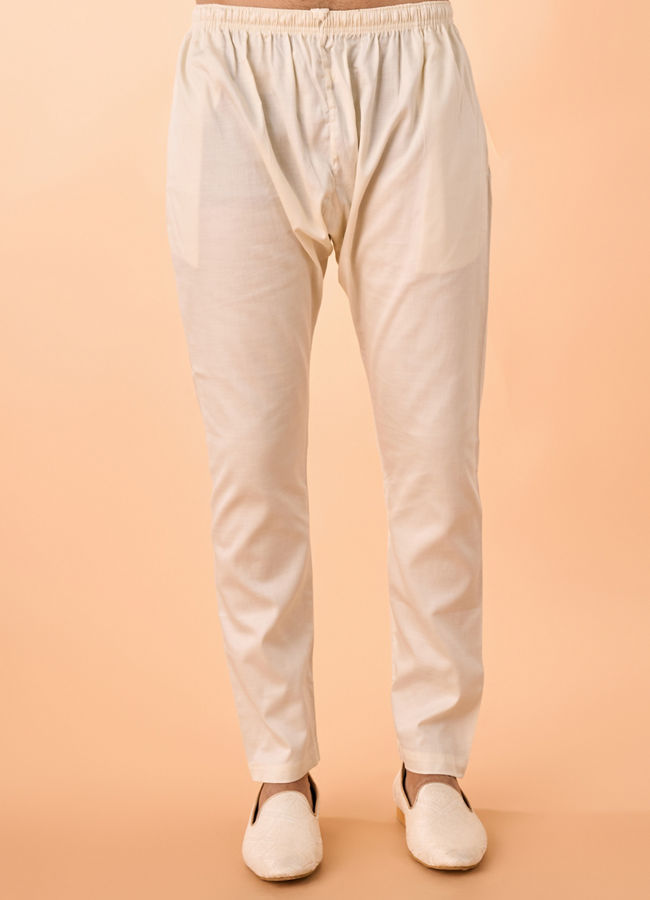 Manyavar Men Cream Satin Elegance Kurta Pajama