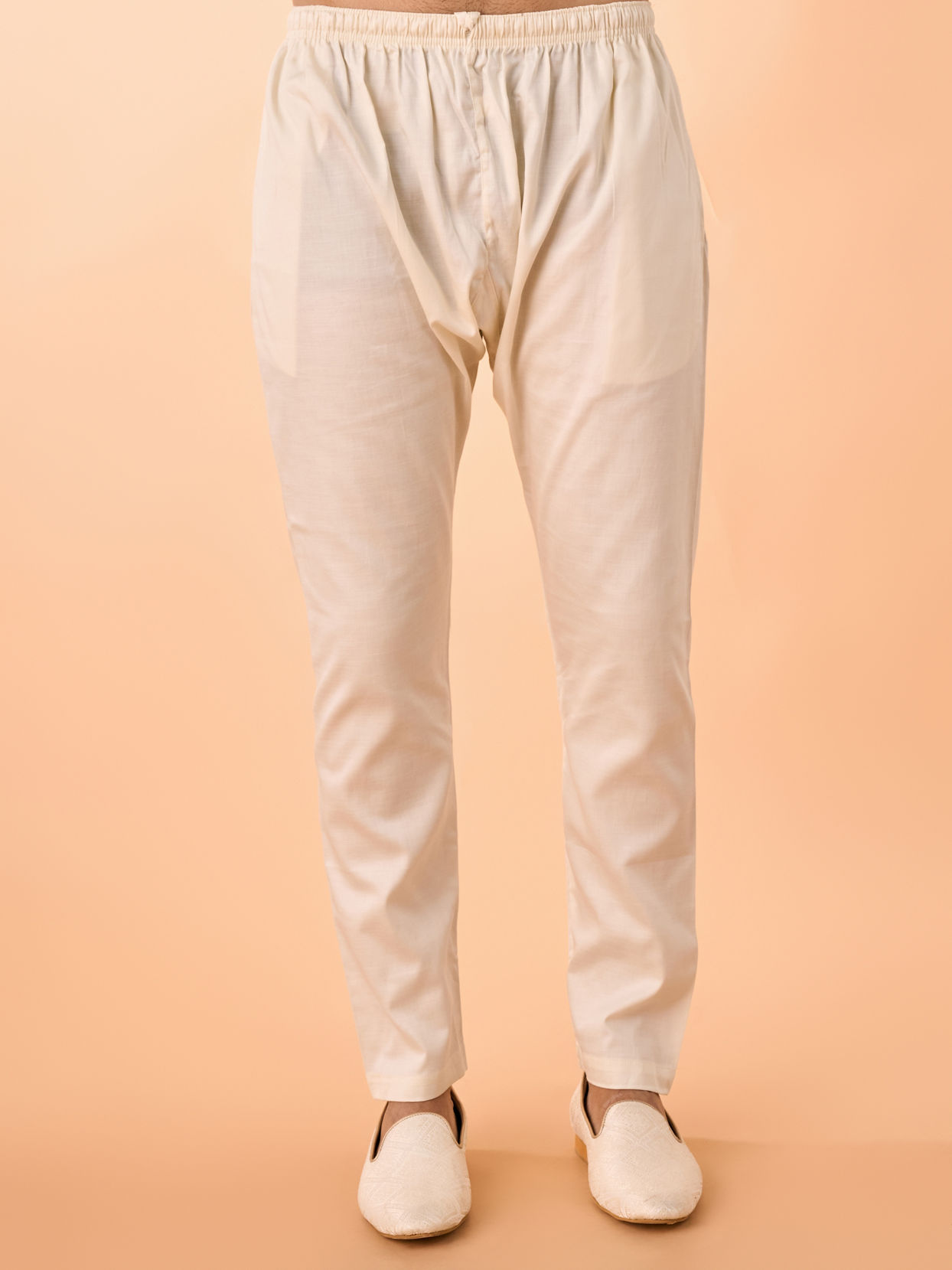 Manyavar Men Cream Satin Elegance Kurta Pajama