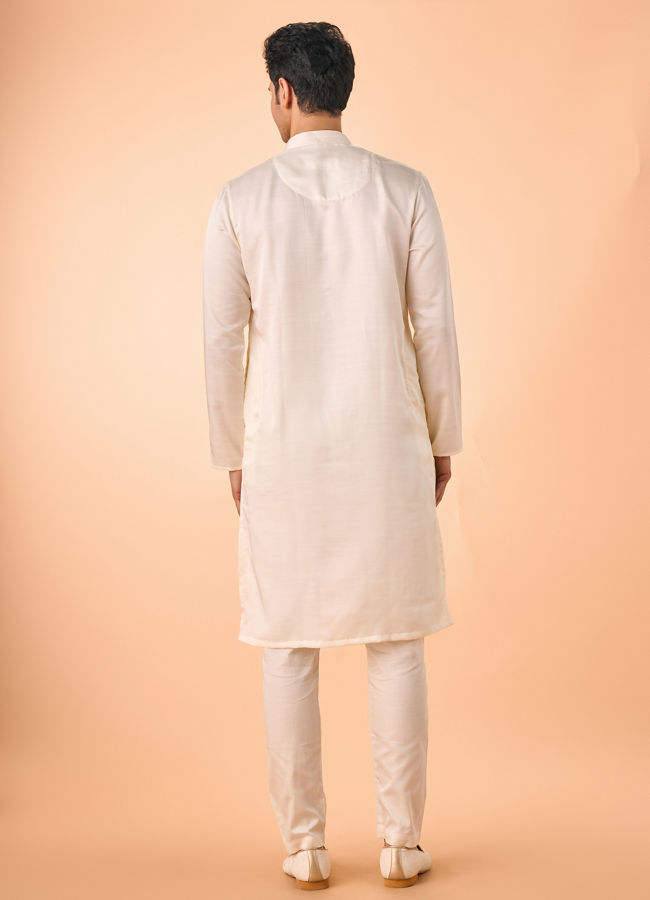 Manyavar Men Cream Satin Elegance Kurta Pajama