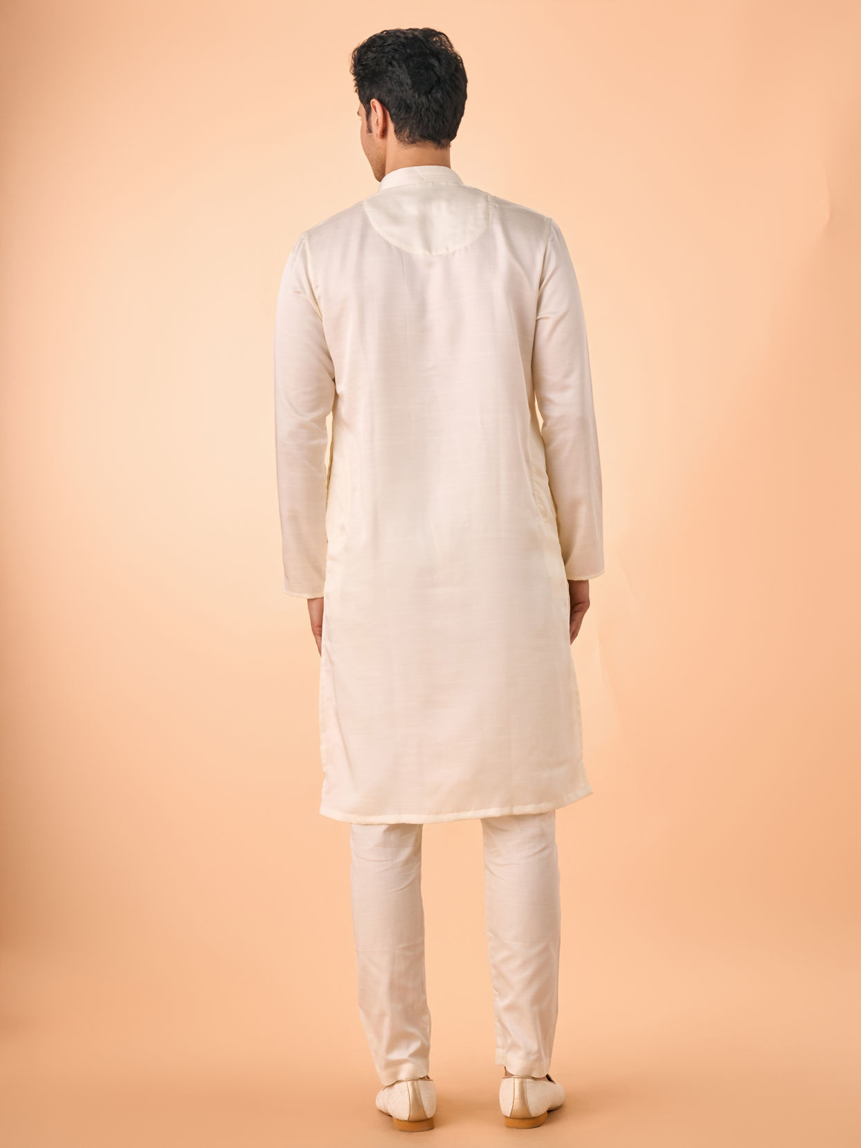 Manyavar Men Cream Satin Elegance Kurta Pajama