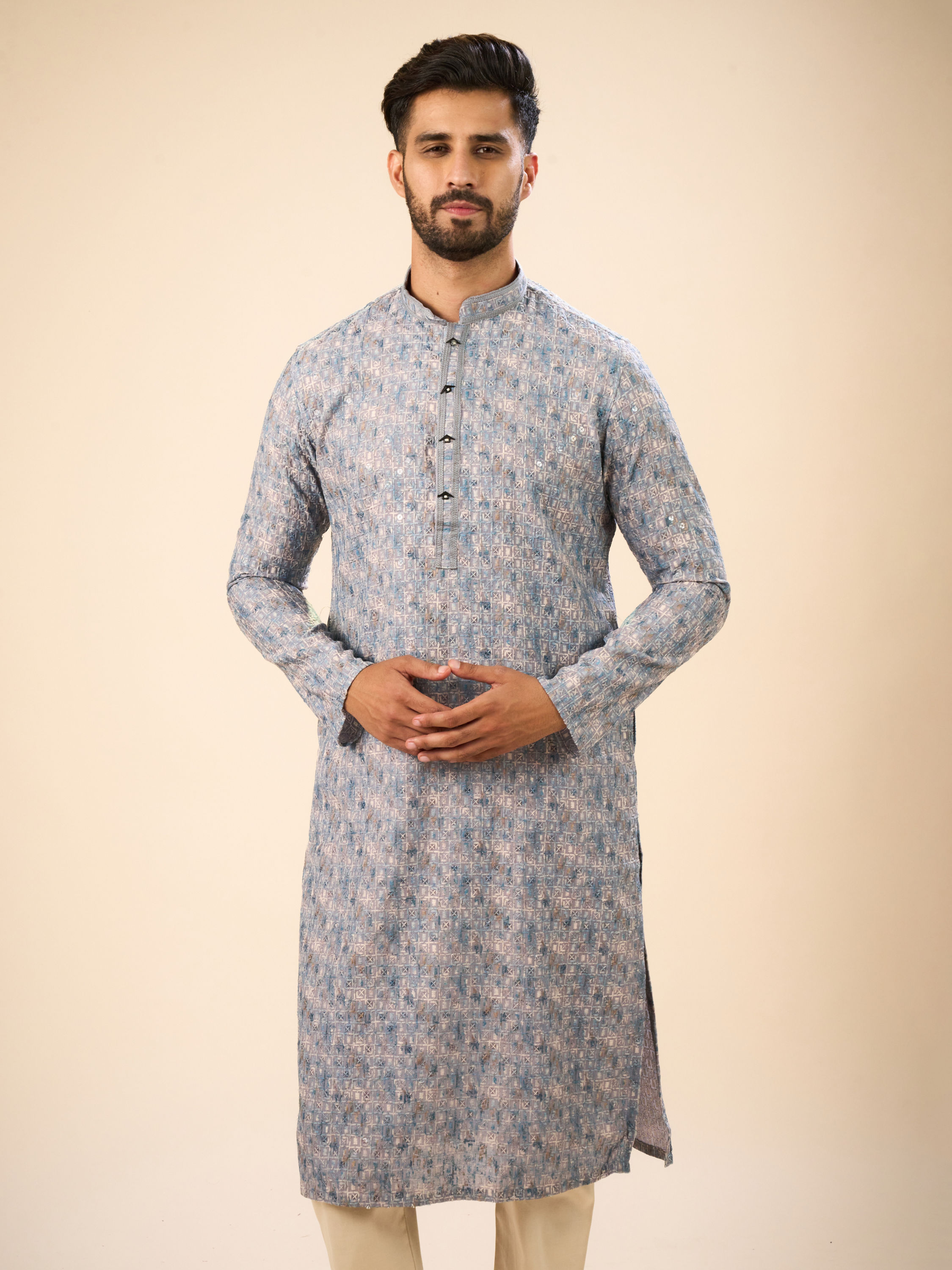 Manyavar Men Glittering Grey Kurta Pajama