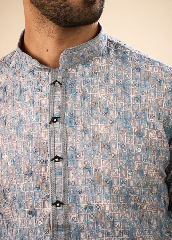 Manyavar Men Glittering Grey Kurta Pajama