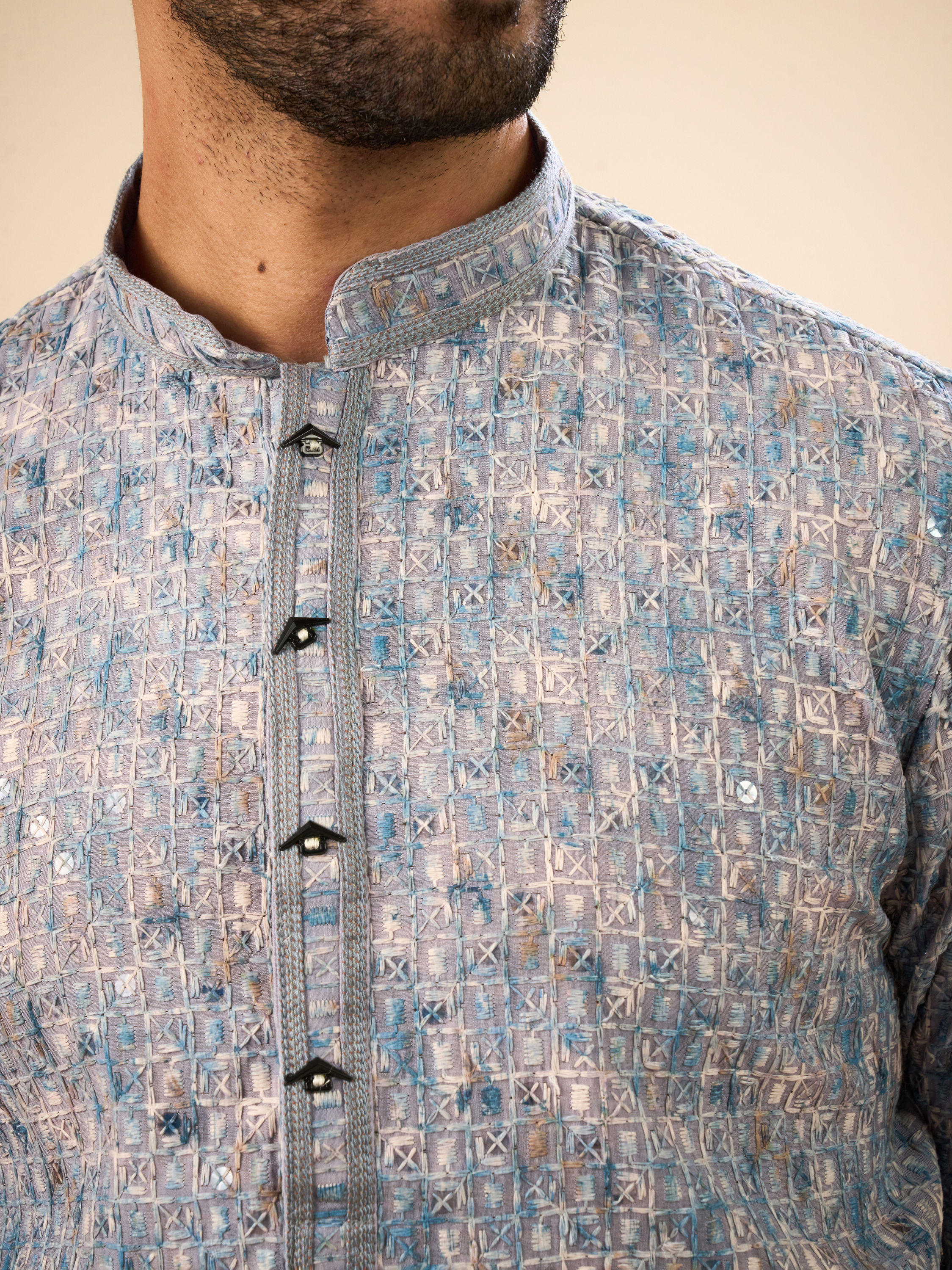 Manyavar Men Glittering Grey Kurta Pajama