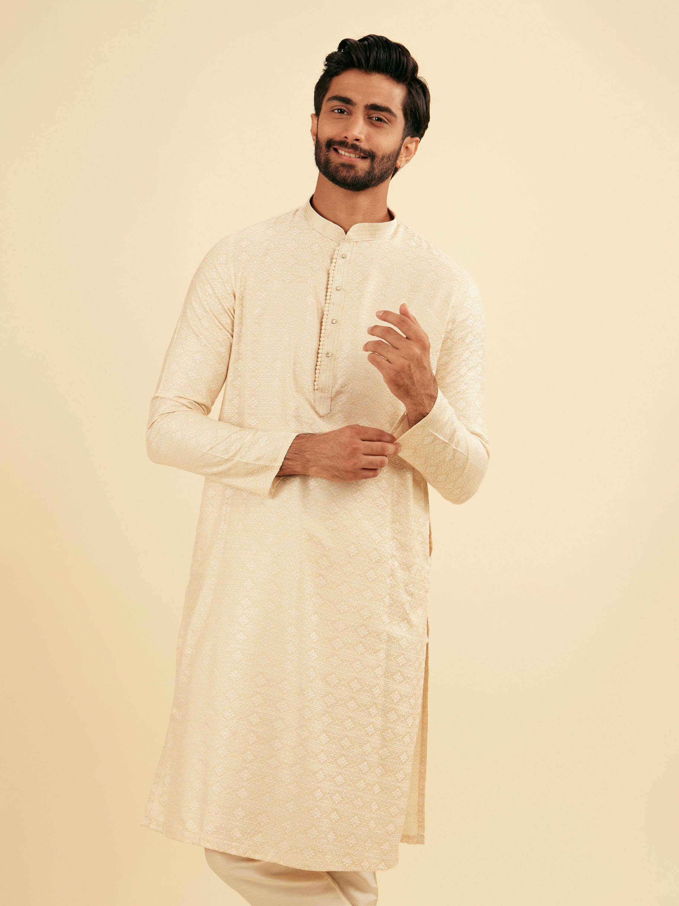Manyavar Men Beige Elegance Kurta Pajama