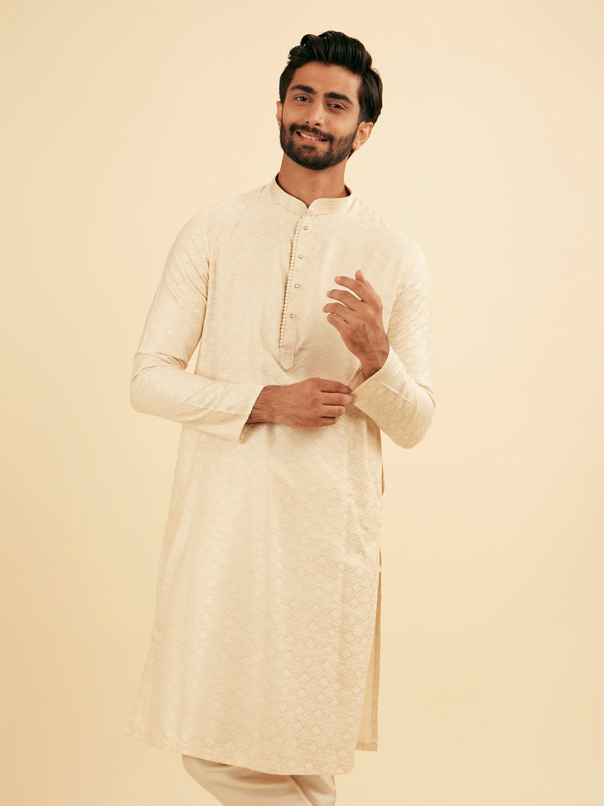 Manyavar Men Beige Elegance Kurta Pajama