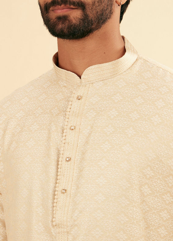 Manyavar Men Beige Elegance Kurta Pajama