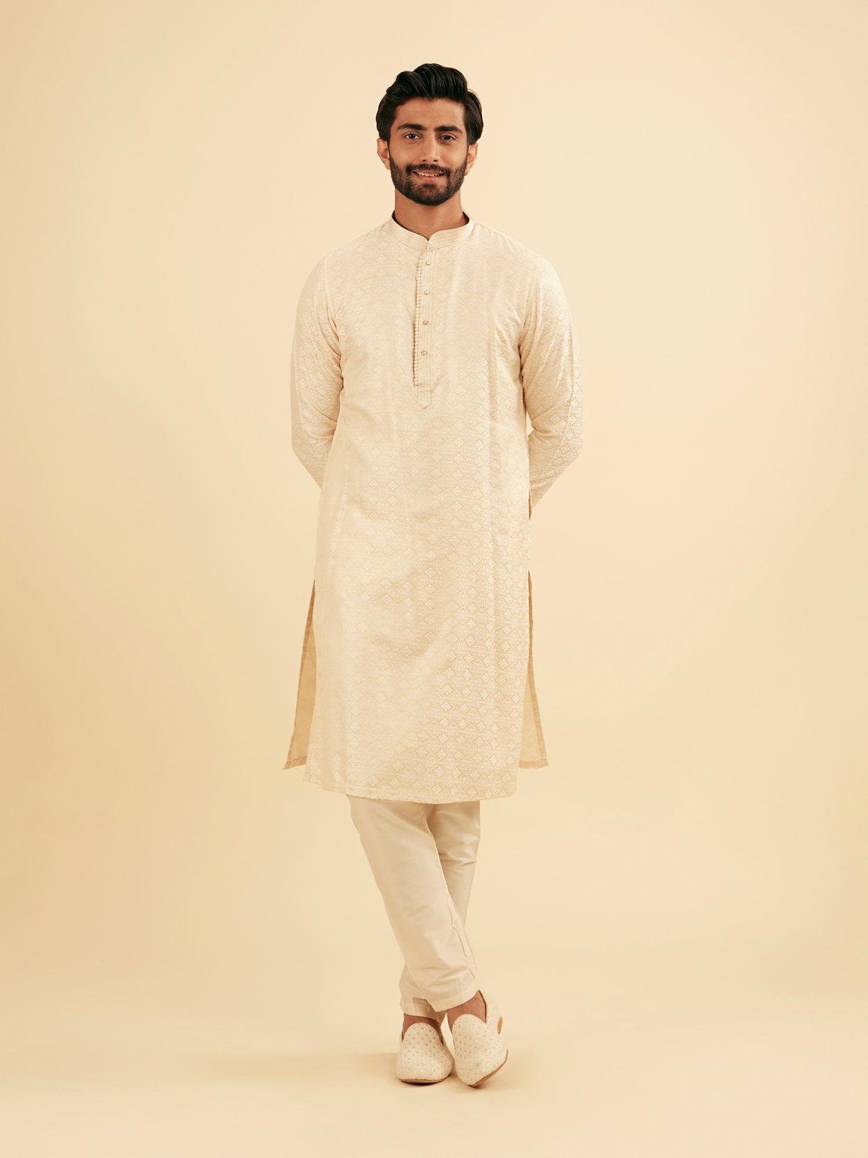 Manyavar Men Beige Elegance Kurta Pajama