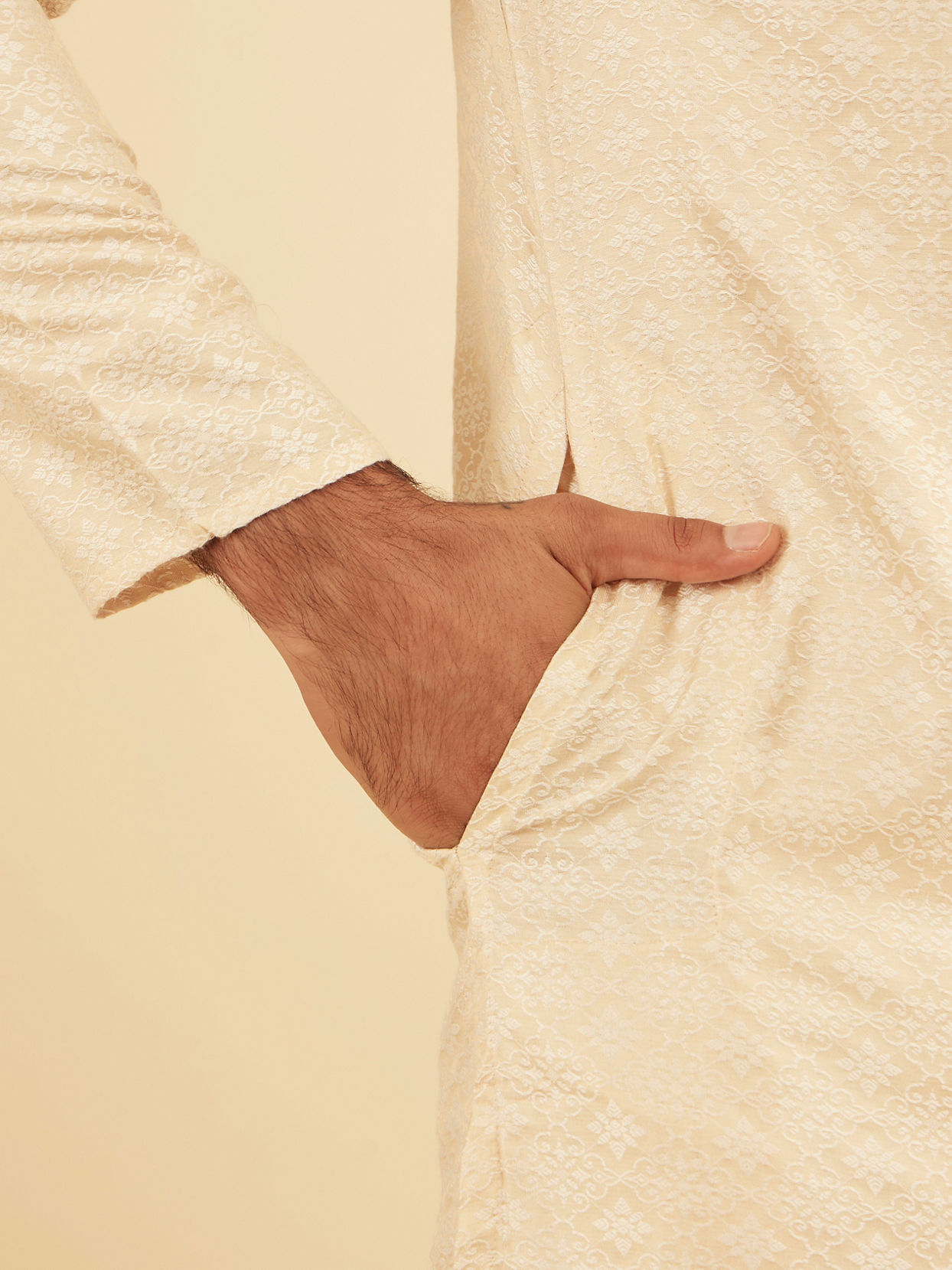 Manyavar Men Beige Elegance Kurta Pajama