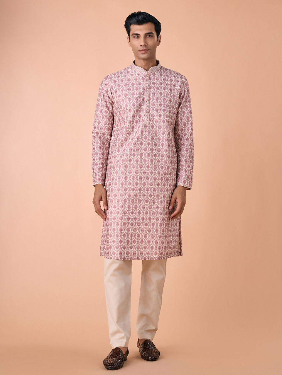 Manyavar Men Dusty Pink Elegance Kurta Pajama