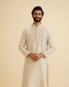 Exquisite Beige Brocade Kurta Pajama Set