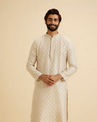 Manyavar Men Exquisite Beige Brocade Kurta Pajama Set