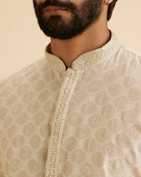 Manyavar Men Exquisite Beige Brocade Kurta Pajama Set