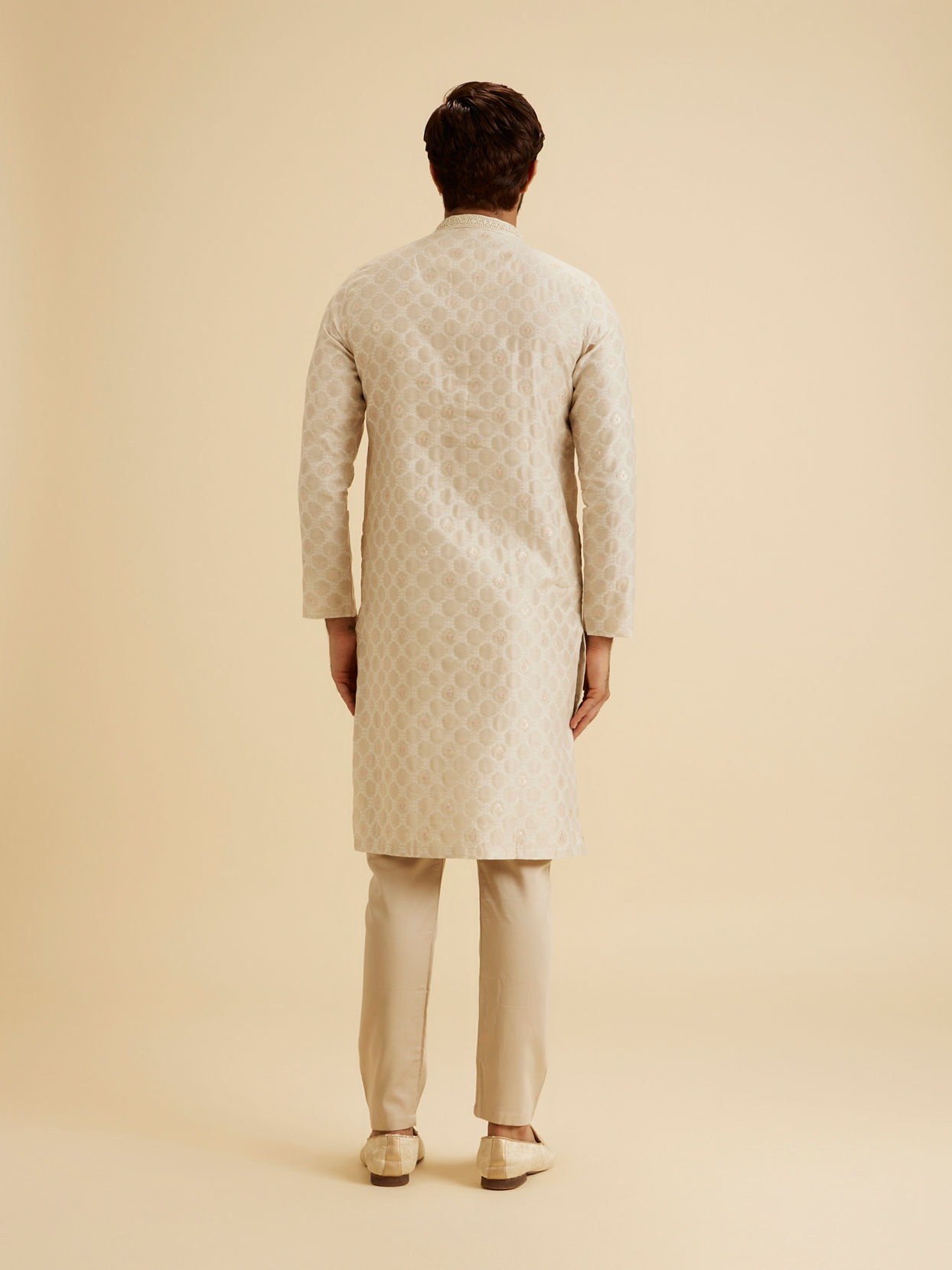 Manyavar Men Exquisite Beige Brocade Kurta Pajama Set