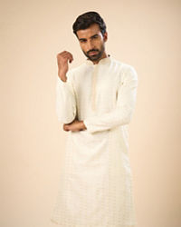 Manyavar Men Cream Splendor Kurta Pajama