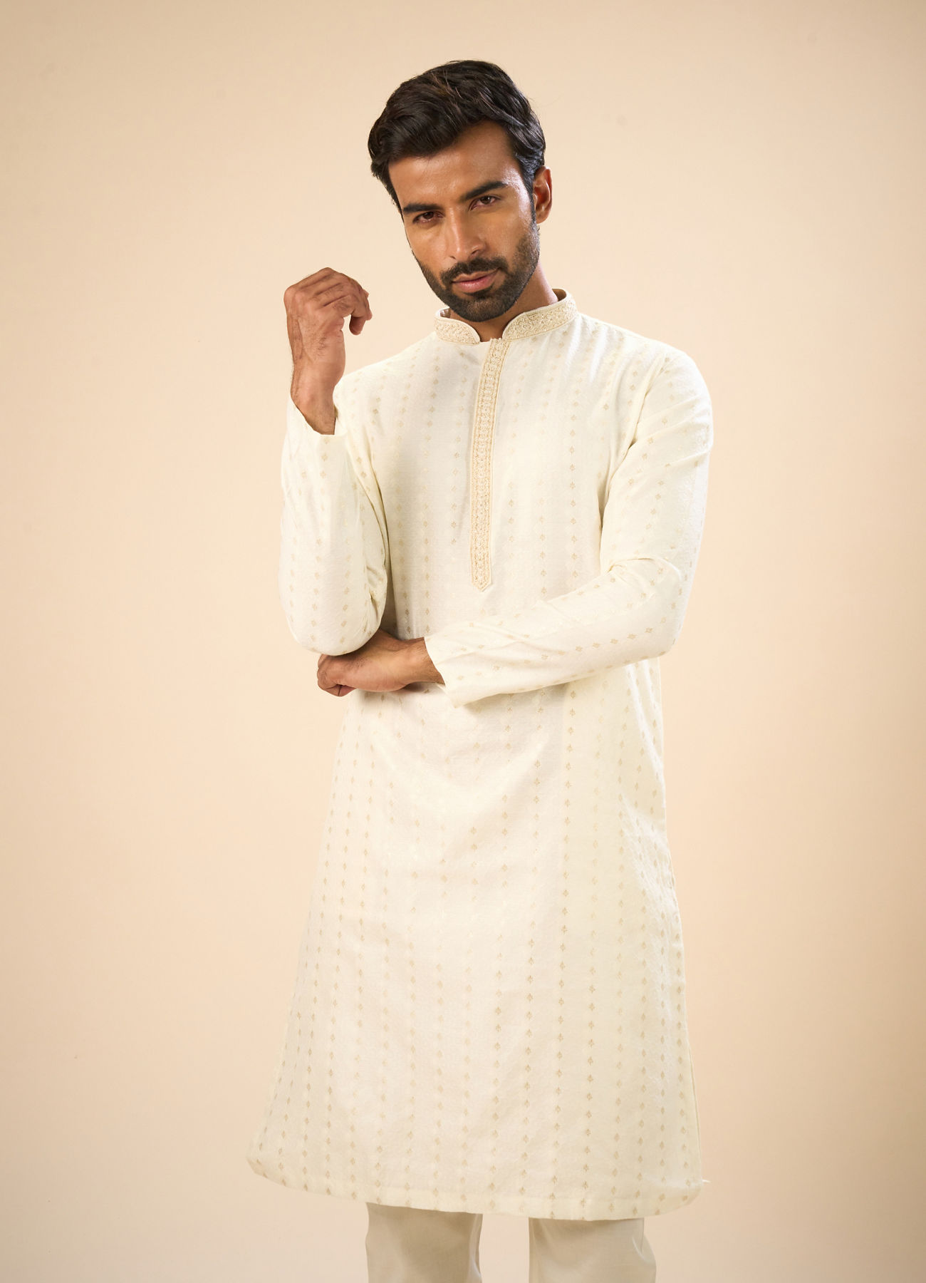Manyavar Men Cream Splendor Kurta Pajama