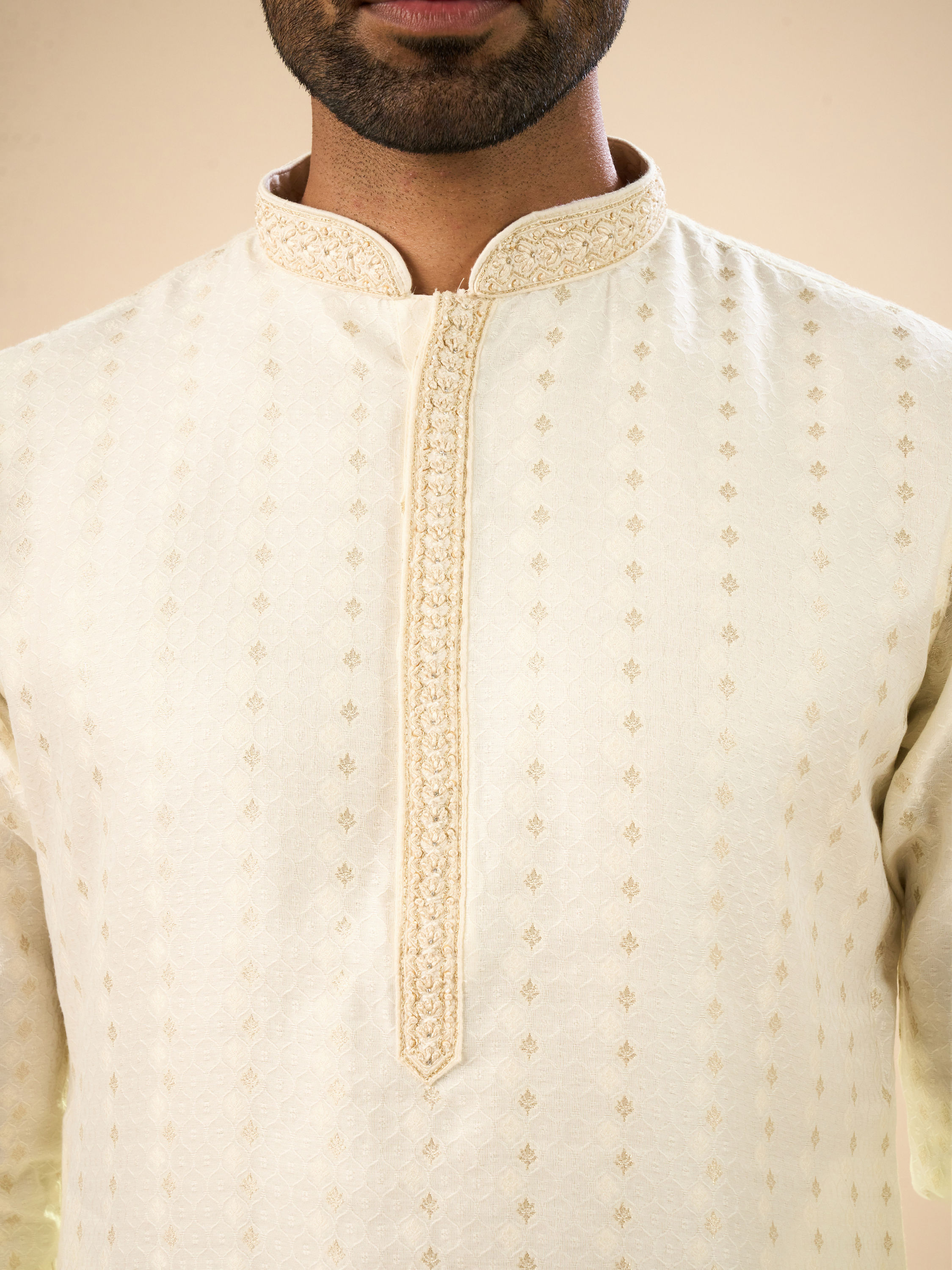 Manyavar Men Cream Splendor Kurta Pajama