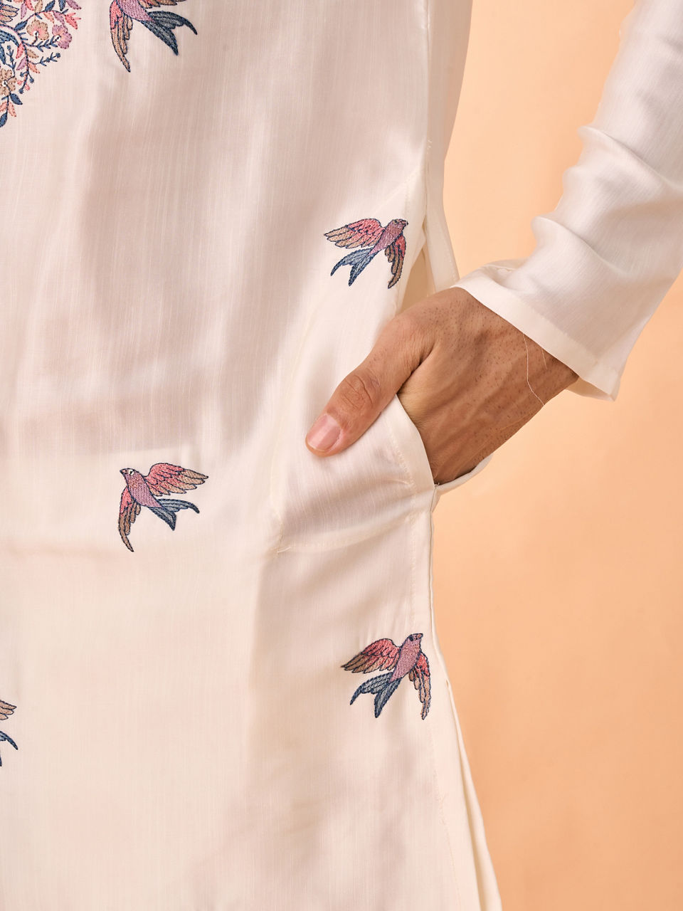 Manyavar Men Cream Satin Glory Kurta Pajama